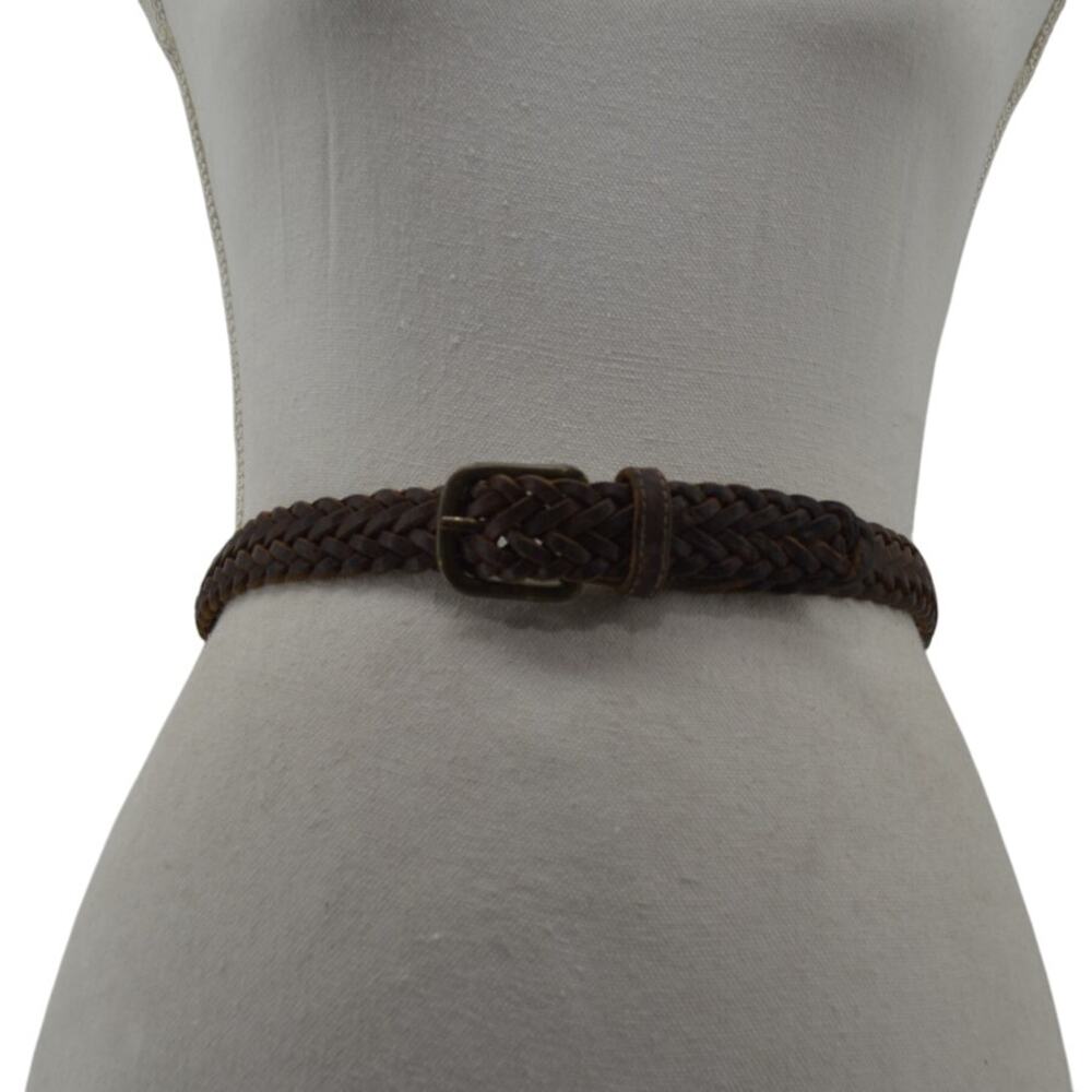 Jesse Alaniam Belt Braided Brown Leather Brass Buckle Size M